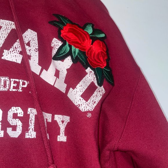 forever 21 (m) burgundy floral embroidered Harvard university hoodie - Picture 7 of 9